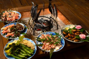 BBQ course of mountain foods (a meal example)